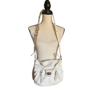Orany Soft Subtle Leather Studded White and Cream Crossbody  Handbag.